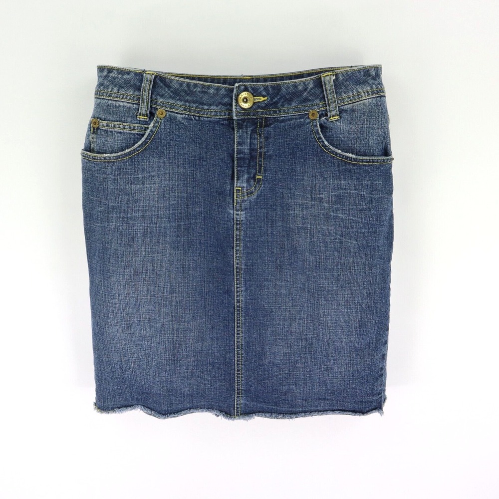 Arizona Cut-Off Jean Skirt Straight Knee Length Junior Womens 7 Studded Pockets